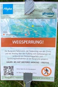 Info: Wegsperrung 2020. Baustelle Burgruine Falkenstein