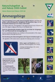 Info: Ammergebirge<br/>Naturschutz<br/>Routenplanung<br/>Vorsicht rutschig